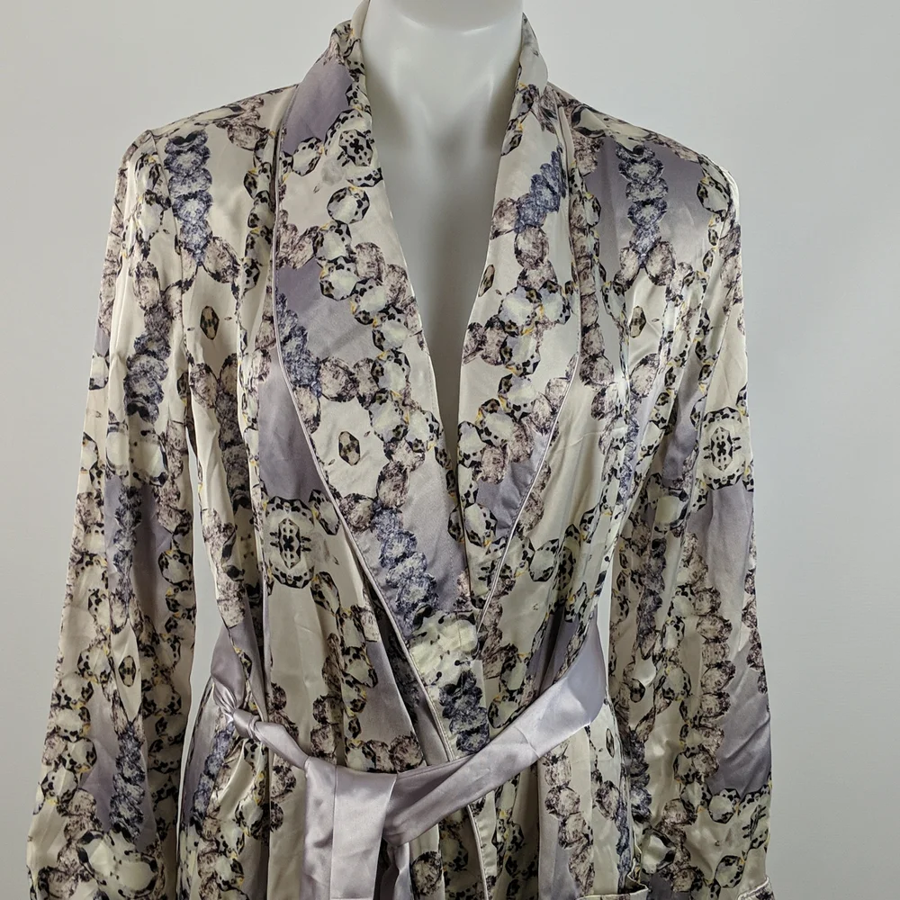 Peter Alexander Dressing Gown Robe Size Small Purple Abstract Pattern Belt - Picture 2 of 9